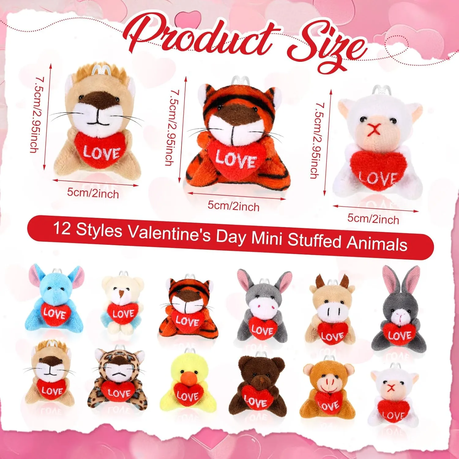 Valentine Mini thrifty flair uproot Animal Plush Toys Bulk Small Stuffed Animal with Heart Valentine��s Day Plushies Keychain for Party Favor Prizes Reward Bag Filler 12 Pcs Valentine's Exchange Gifts for Kids 