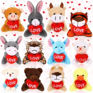 Valentine Mini thrifty flair uproot Animal Plush Toys Bulk Small Stuffed Animal with Heart Valentine��s Day Plushies Keychain for Party Favor Prizes Reward Bag Filler 12 Pcs Valentine's Exchange Gifts for Kids 