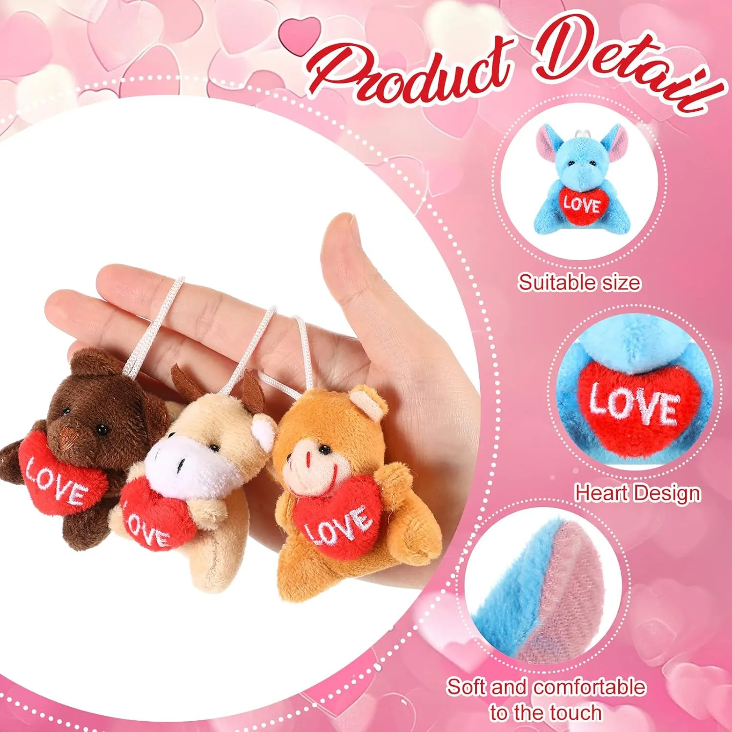 Valentine Mini thrifty flair uproot Animal Plush Toys Bulk Small Stuffed Animal with Heart Valentine��s Day Plushies Keychain for Party Favor Prizes Reward Bag Filler 12 Pcs Valentine's Exchange Gifts for Kids 