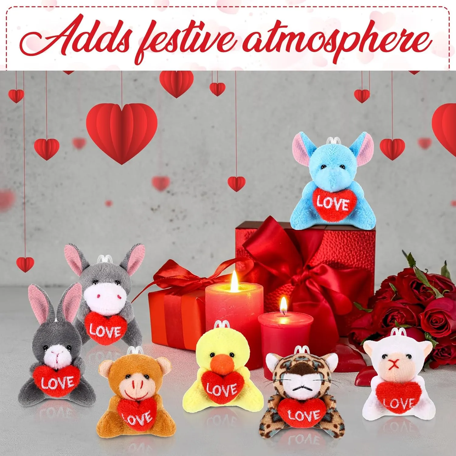 Valentine Mini thrifty flair uproot Animal Plush Toys Bulk Small Stuffed Animal with Heart Valentine��s Day Plushies Keychain for Party Favor Prizes Reward Bag Filler 12 Pcs Valentine's Exchange Gifts for Kids 