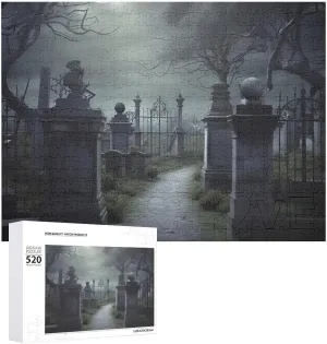 Valentine's Day Gifts 20.5" X bizarre beam 14", Style Creepy Cemetery Puzzles Personalized Picture Puzzle 520 Pieces Wooden Jigsaw Puzzles Challenging Photo Puzzle for Wedding Birthday 