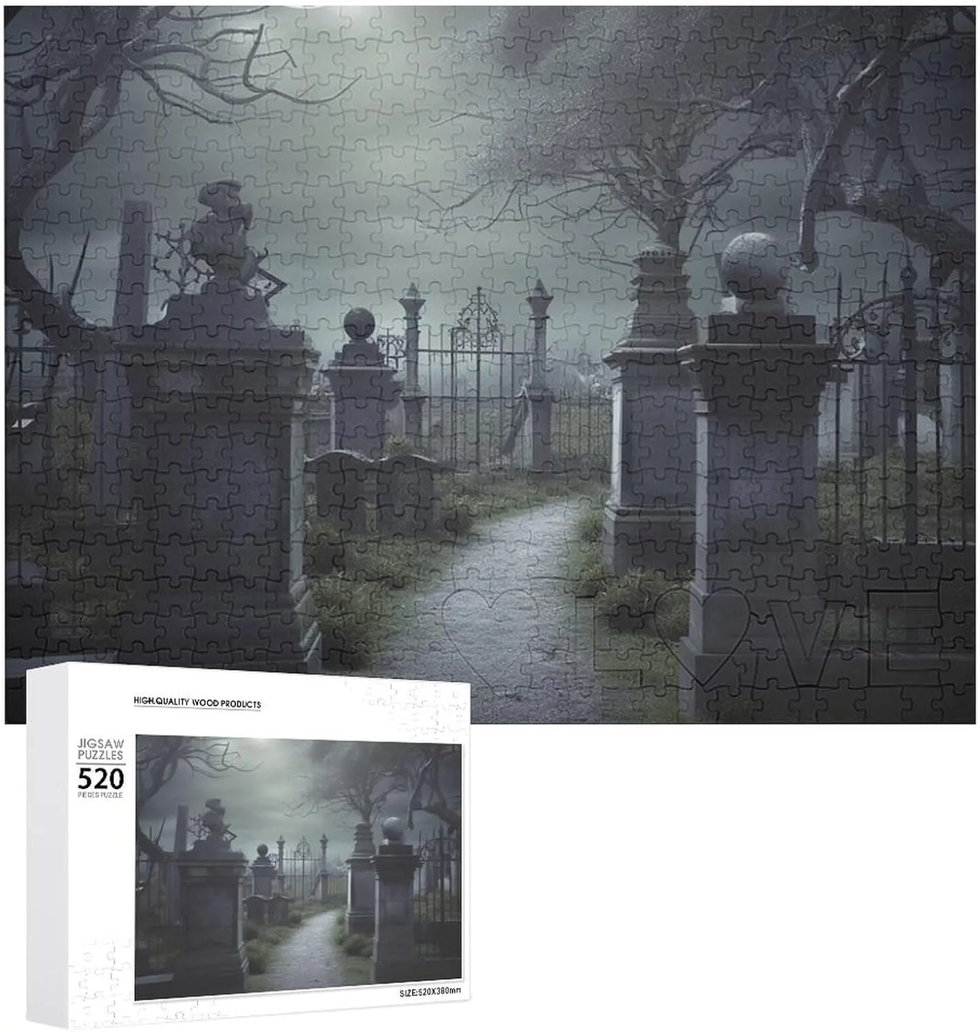 Valentine's Day Gifts 20.5" X bizarre beam 14", Style Creepy Cemetery Puzzles Personalized Picture Puzzle 520 Pieces Wooden Jigsaw Puzzles Challenging Photo Puzzle for Wedding Birthday 