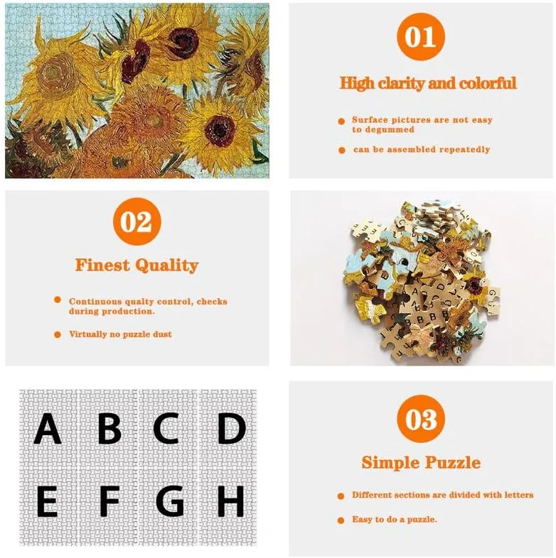 Van Gogh - Sunflower, Challenging Family Activity, Ideal for Game Nights and Educational Fun (500pc) carbon slice immaturity Nine Looms Jigsaw Puzzle 500 Pieces for Adults - 