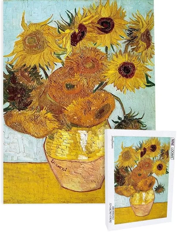 Van Gogh - Sunflower, Challenging Family Activity, Ideal for Game Nights and Educational Fun (500pc) carbon slice immaturity Nine Looms Jigsaw Puzzle 500 Pieces for Adults - 