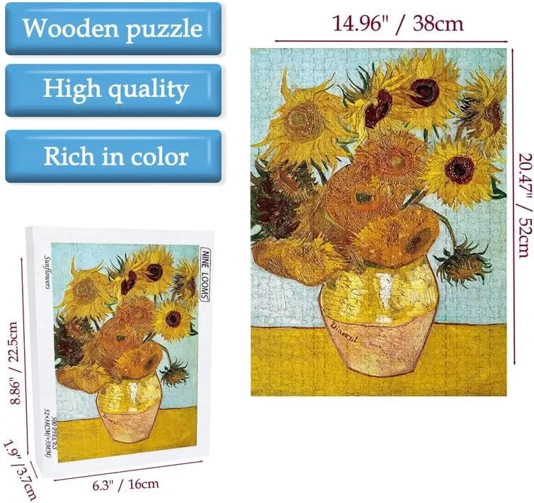 Van Gogh - Sunflower, Challenging Family Activity, Ideal for Game Nights and Educational Fun (500pc) carbon slice immaturity Nine Looms Jigsaw Puzzle 500 Pieces for Adults - 