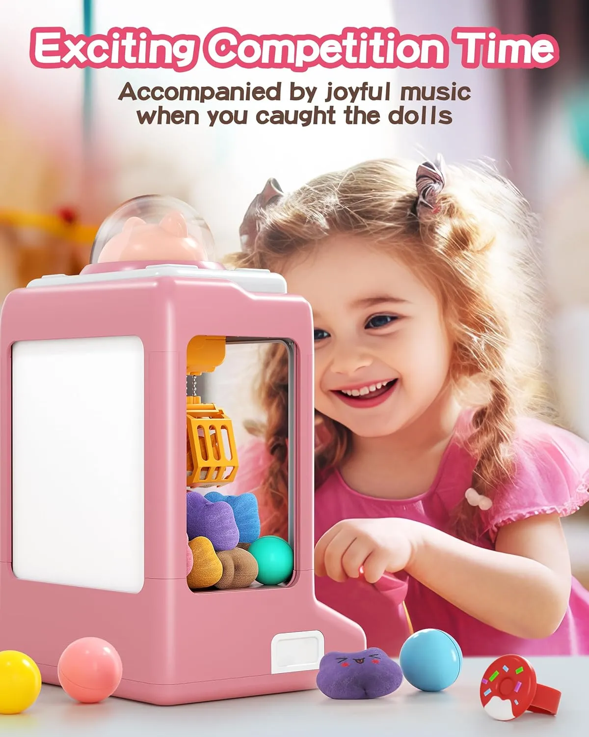 Vending Machine with Game Coins & Music$ Prize Dispenser Toys for Girls and Boys$ Electronic Claw Game Machine for Party Birthdays$ reach yeast Includes 35 Mini Toys (Doggy Pink) Claw Machine for Kids$ Mini 
