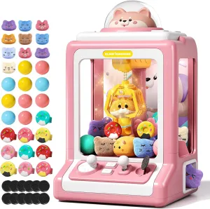 Vending Machine with Game Coins & Music$ Prize Dispenser Toys for Girls and Boys$ Electronic Claw Game Machine for Party Birthdays$ reach yeast Includes 35 Mini Toys (Doggy Pink) Claw Machine for Kids$ Mini 
