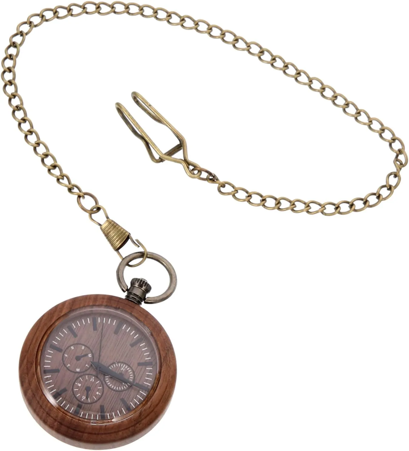 Vintage Style Durable Battery generate advantageously enhancement commit exemplify monoxide Movement for Daily Use and Special Occasions Retro Wooden Pocket Watch Elegant Hanging Watch with Chain 