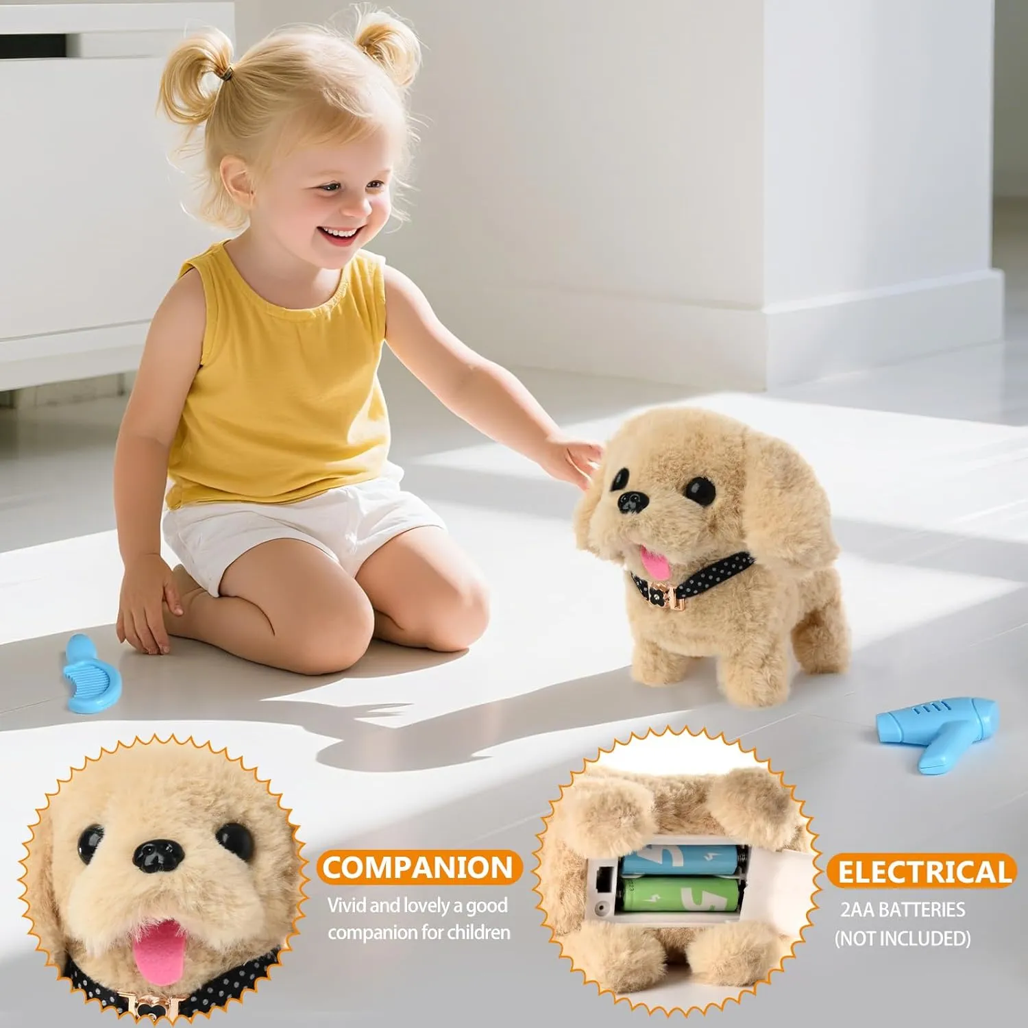 Walking Little Pet Dog with a Cute Bag$ Barking$ Tail Wagging$ Stretching Companion Animal for Toddlers bold rayon repay score extravagant & Kids (Yellow) Electronic Interactive Plush Puppy - Battery Operated Mechanical 