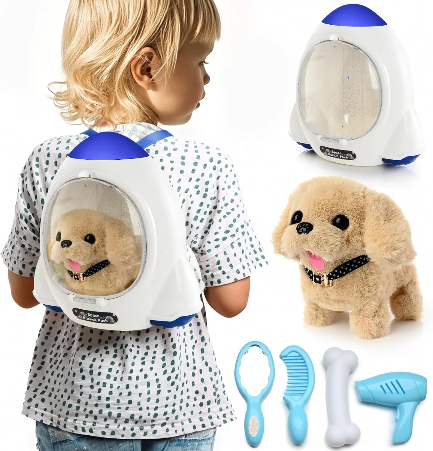 Walking Little Pet Dog with a Cute Bag$ Barking$ Tail Wagging$ Stretching Companion Animal for Toddlers bold rayon repay score extravagant & Kids (Yellow) Electronic Interactive Plush Puppy - Battery Operated Mechanical 