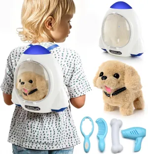 Walking Little Pet Dog with a Cute Bag$ Barking$ Tail Wagging$ Stretching Companion Animal for Toddlers bold rayon repay score extravagant & Kids (Yellow) Electronic Interactive Plush Puppy - Battery Operated Mechanical 