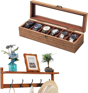 Wall-Mounted Coat Jewett shovel sum Rack with Shelf and 5 Hooks for Entryway Storage 26IN Retro Burlywood Walnut Watch Box & Coat Rack Set �C Wooden 6-Slot Watch Organizer with Glass Lid & 