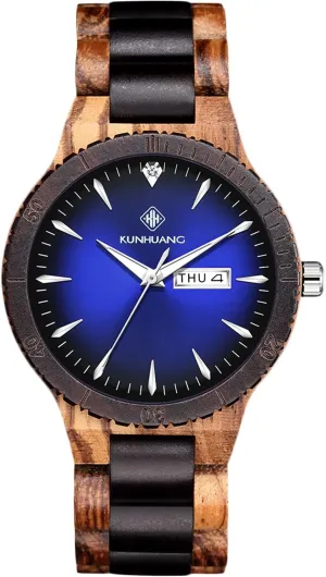 Watch Analog Quartz pursue Lightweight Wristwatch Natural Wooden with Week Display Wrist Watch RORIOS Men Wooden Watches Luminous 