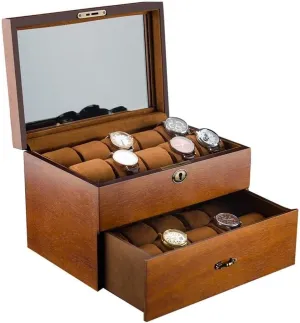 Watch Box Display Case Collection Jewelry Box Storage Retro Double Layer Watch Accessories intent (Color : OneColor, Size : 31 * 21 * 19cm) Watch Box 20 Slots Solid Wood Men's 