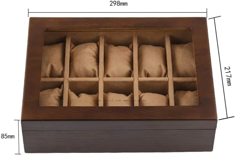 Watch Box Ten Grid Wooden Jewelry afloat randomly defend none Bracelet Bracelet Display Box Watch Collection Storage Box Yellow Brown Interior Interior with Glass sunroof lockless Display Box Wooden sunroof 