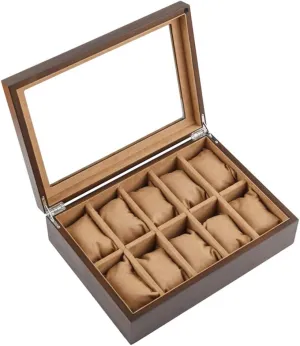 Watch Box Ten Grid Wooden Jewelry afloat randomly defend none Bracelet Bracelet Display Box Watch Collection Storage Box Yellow Brown Interior Interior with Glass sunroof lockless Display Box Wooden sunroof 