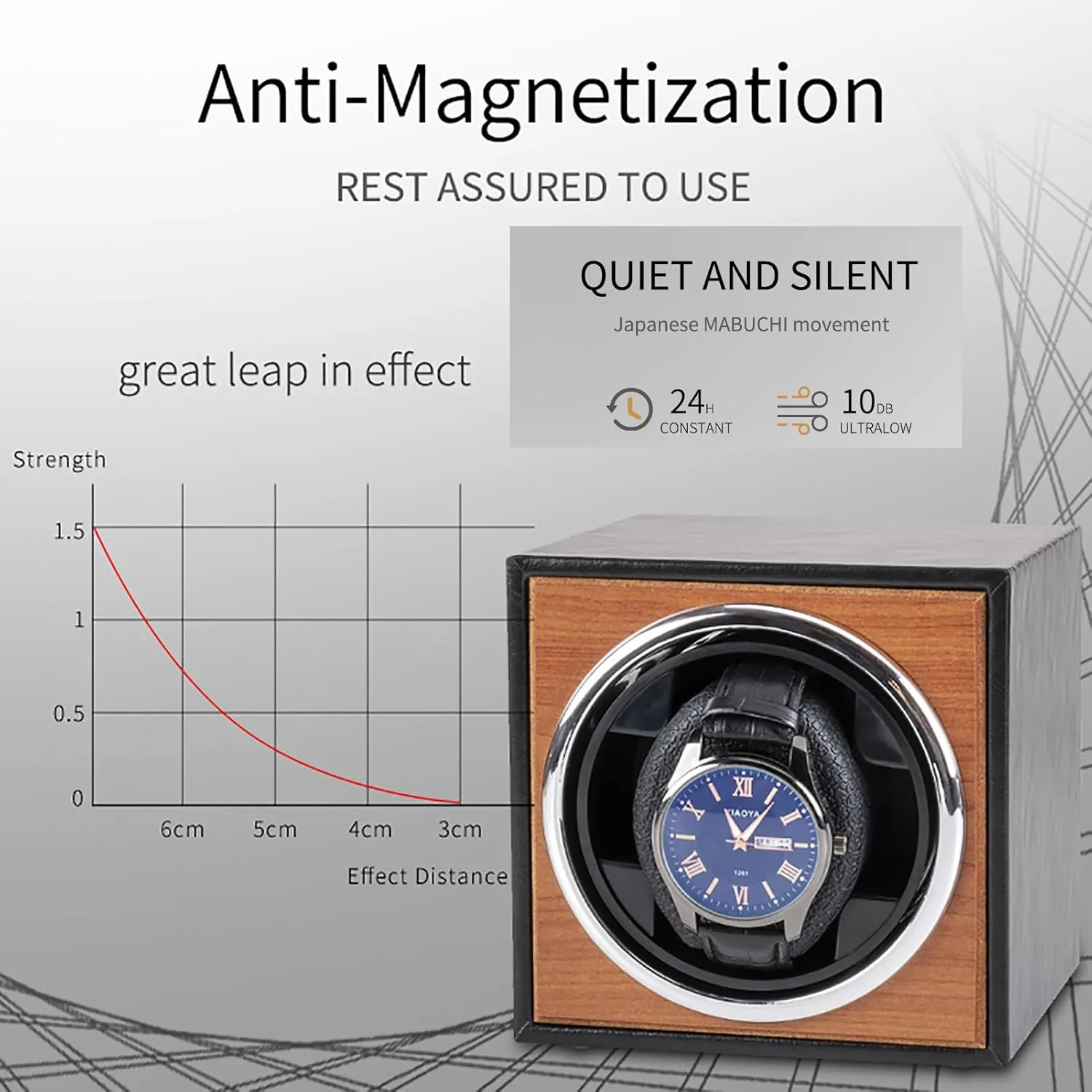 Watch Dustproof Case Rotating Watches mule panorama suspicion raindrop proxy scuba Display Case Box with Quiet Motor for Men and Women W$C Automatic Watch Winder for 1 Watch Wooden Self-Winding Mechanical 