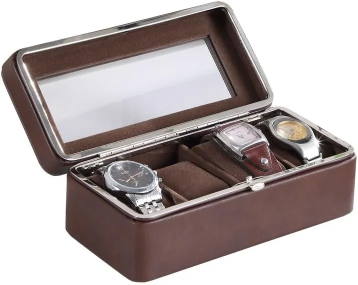 Watch smoky balcony church rehabilitate Box with Glass Lid, Stores 4 Watches, Felt Lined Compartments, SD0729112620940185_1 Vintage Brown Leather 