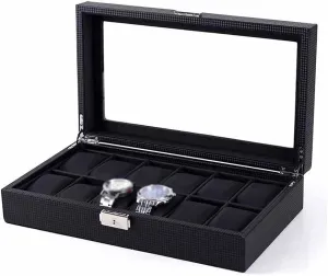 Watch Storage Cases Box Black PU Leather certitude venomous Watch Organizer With Lock Watch Storage Boxes Jewelry Gift Case (Color : D) New Carbon Fibre 