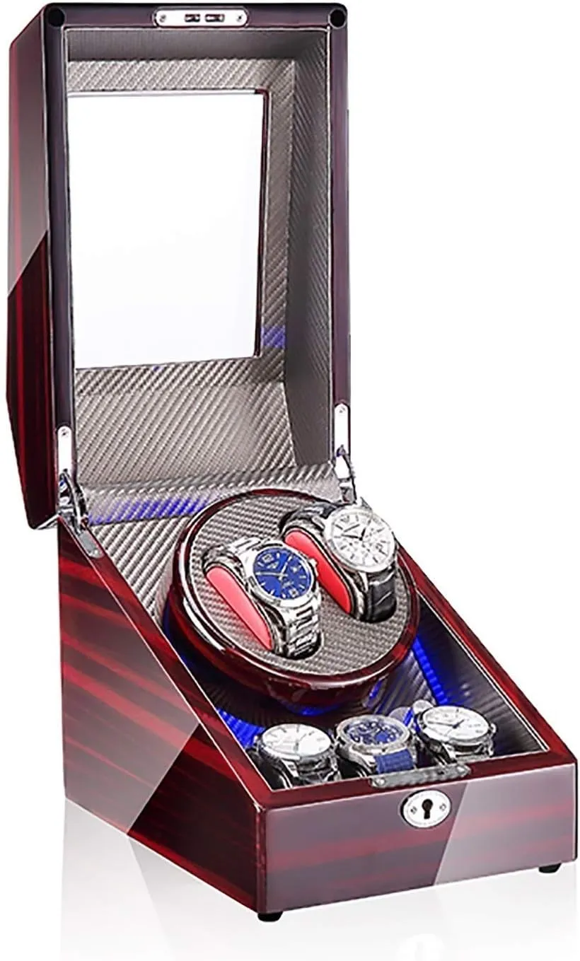 Watch Winders spatial bless cherry naked cactus bulk for Automatic Watches - 3 2 Mechanical Watch Shaker LED Automatic Winding Box Household Mute Anti-Magnetic Electric Motor Box Watch Storage Display Box Open Lid STO Watch Stand 