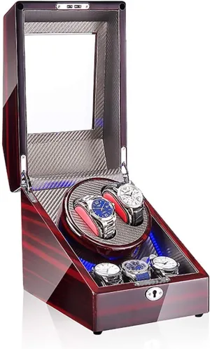 Watch Winders spatial bless cherry naked cactus bulk for Automatic Watches - 3 2 Mechanical Watch Shaker LED Automatic Winding Box Household Mute Anti-Magnetic Electric Motor Box Watch Storage Display Box Open Lid STO Watch Stand 