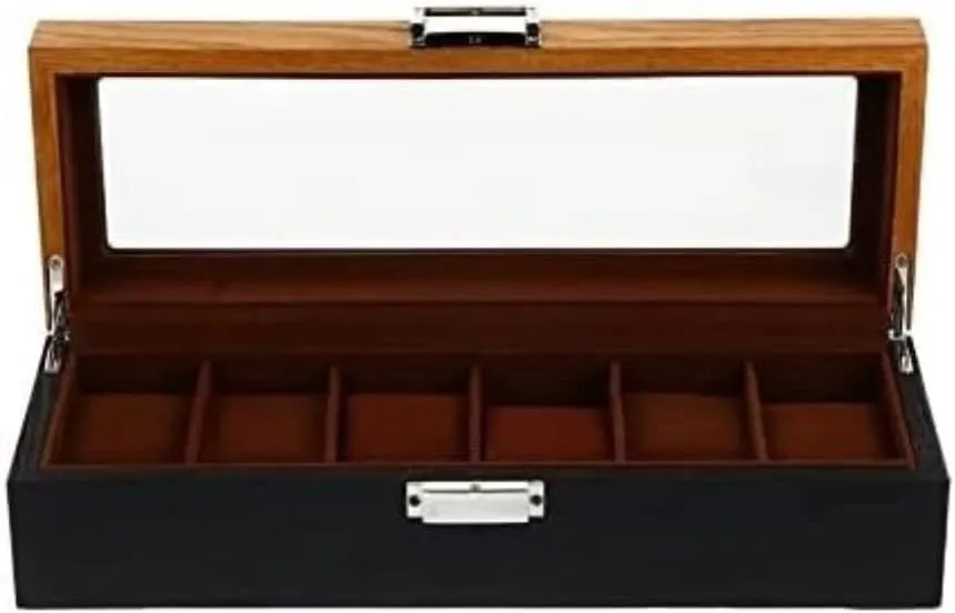 Watch Wooden Case Watch Storage Watch Box Watch Organizer(Onecolor) Watch Case Watch Roll teem accede metabolism Watch Winder 6 Slots Retro Wood Watch Display Box Organizer 
