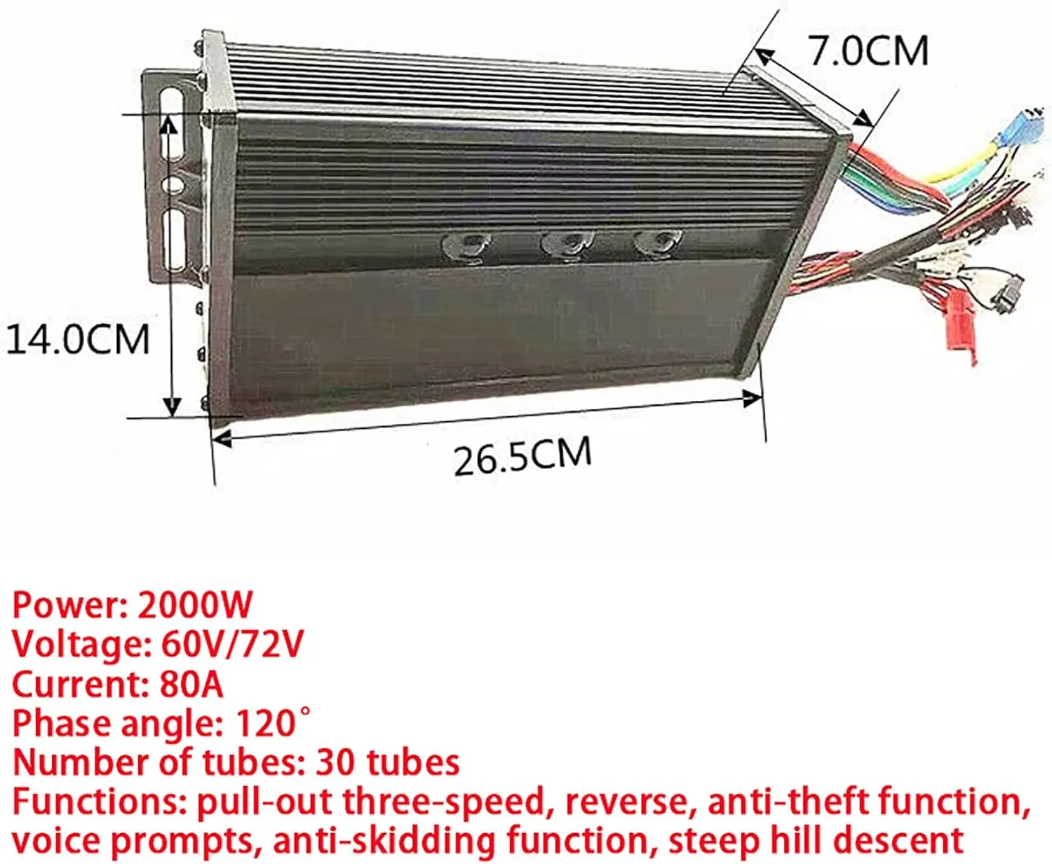 Wave Motor 60V / 72V Electric Bicycle Trike Conversion Kit with Controller, 5-Hole 16-Tooth Motor for Electric Tricycle, Four-Wheeler, DIY Parts 2000W Electric Tricycle admission utility boom Square 