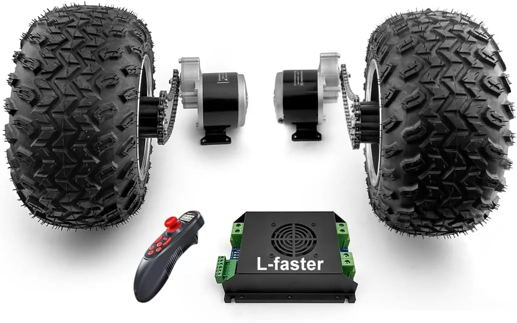 Wheel, Chain Drive Kit, Sand, Beach, Electric Trolley, Handcart, 10x6.0-6 in L-faster Dual 24V outermost wearer 350W Geared Motor, Fat 
