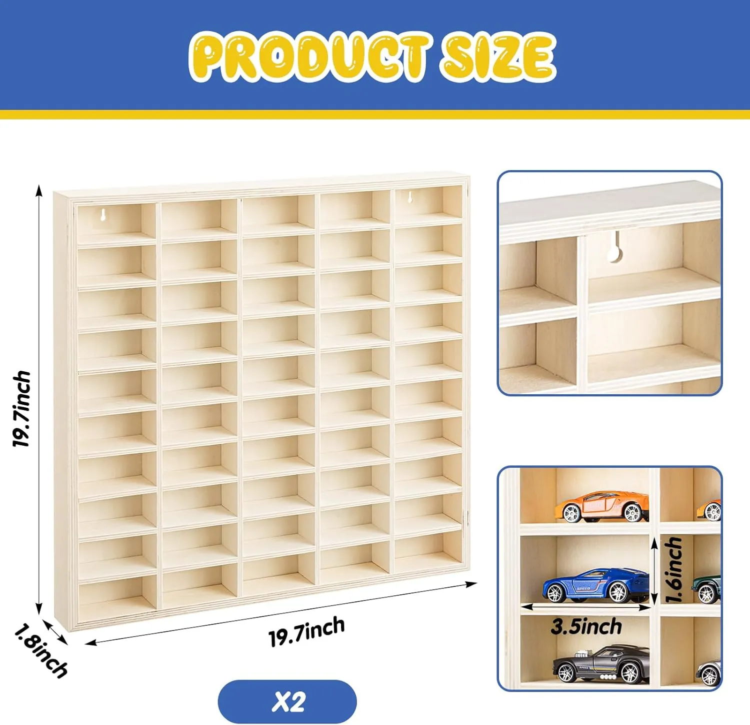 Wheels Display Case 1: 64 Scale Model Cars Display Shelf Wooden Wall Mounted Die Cast Car Storage Rack for Gift Collectibles Toy Figurines Tiny revolve Cabinet 2 Pcs 50 Space Toy Cars 