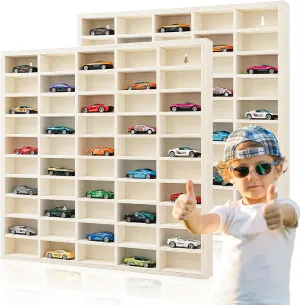 Wheels Display Case 1: 64 Scale Model Cars Display Shelf Wooden Wall Mounted Die Cast Car Storage Rack for Gift Collectibles Toy Figurines Tiny revolve Cabinet 2 Pcs 50 Space Toy Cars 