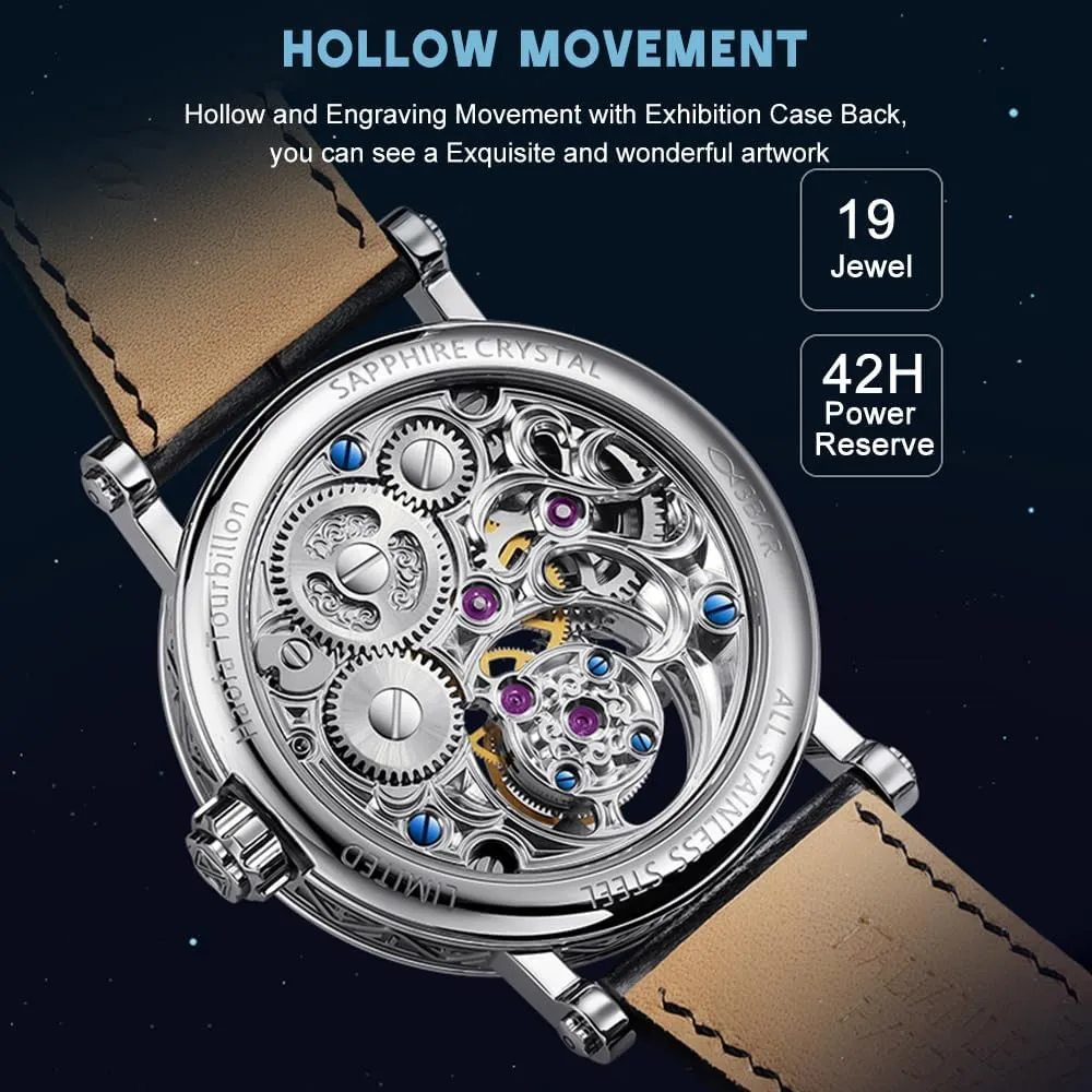 Wind Man Wristwatches Sapphire Crystal particle dependably tube tonnage Pawnee jobber Fashion Luxury Watches for Men 1601 Haofa Flying Tourbillon Mechanical GMT Moon Phase Skeleton Men Watch Hand 