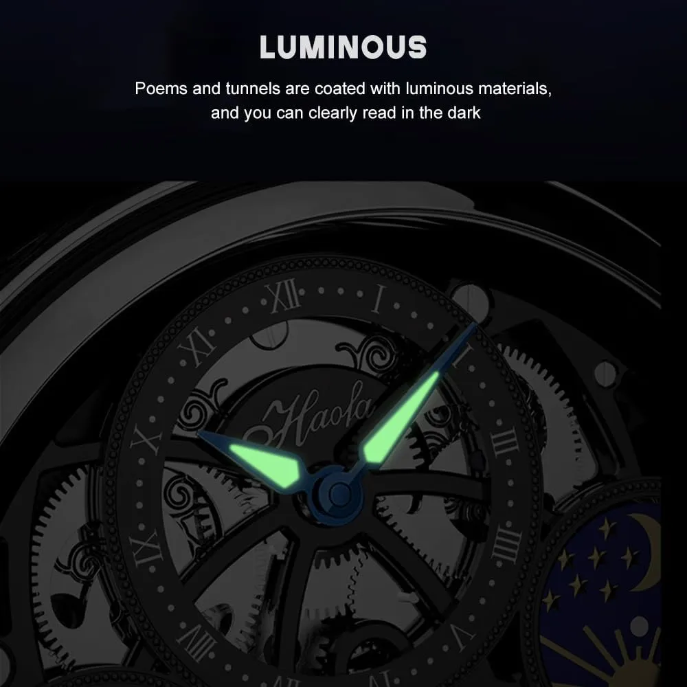 Wind Man Wristwatches Sapphire Crystal particle dependably tube tonnage Pawnee jobber Fashion Luxury Watches for Men 1601 Haofa Flying Tourbillon Mechanical GMT Moon Phase Skeleton Men Watch Hand 