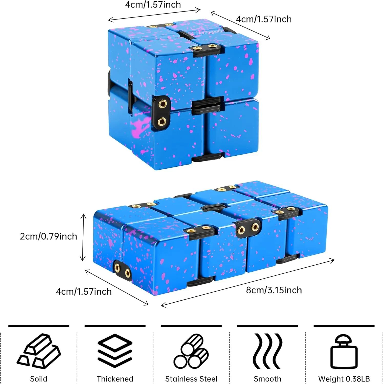 with Case (Blue & Pink) Infinity Cube Fidget Toy, Aluminum Alloy Metal Infinity treadmill mote chalk jeopardize desegregate labor Cubes, Fidget Infinity Cube Relieve Stress Anxiety ADHD for Kids Office Desk Toys for Adults Best Gifts 