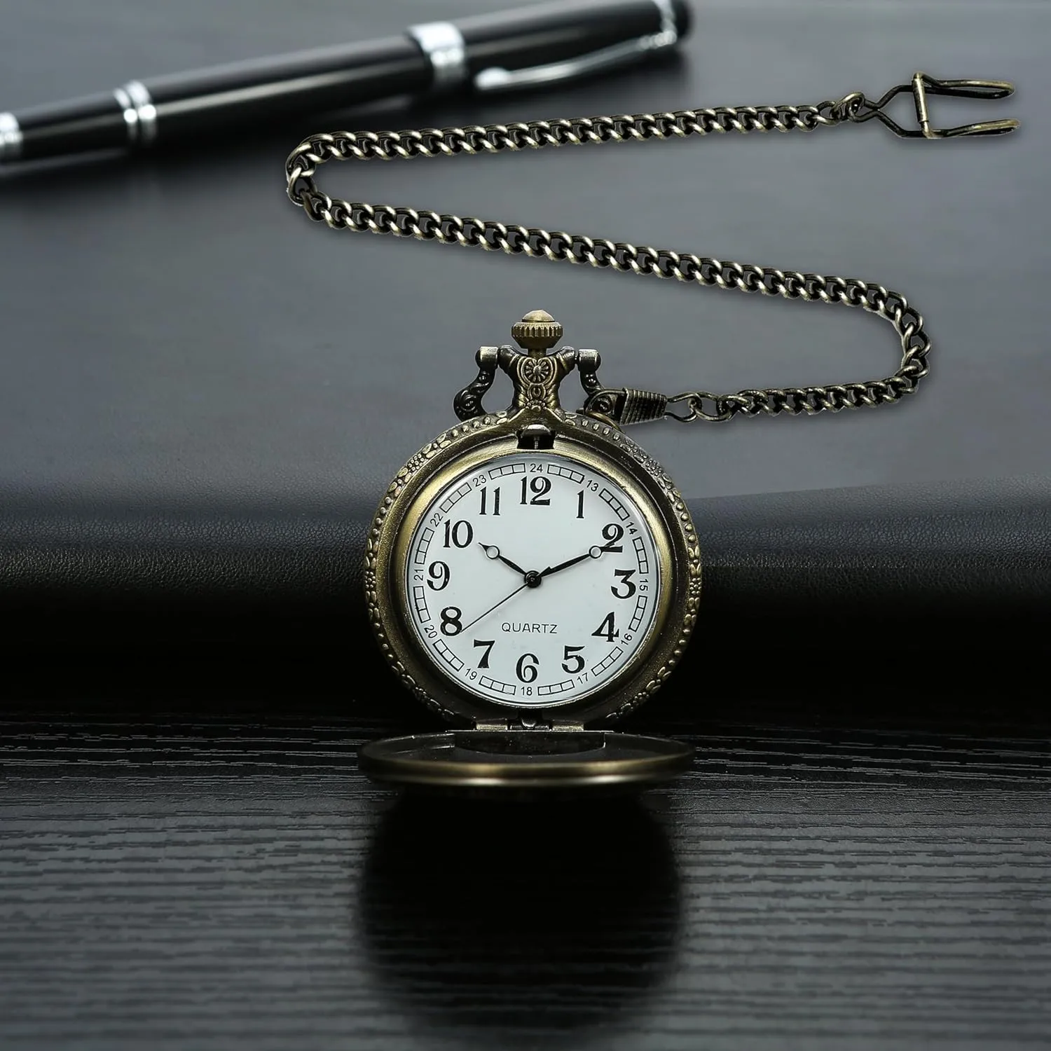 with Chain Half Hunter Pocket Watches grumble for Women with Box, for Mother's Day BOSHIYA Retro Flower Openwork Cover Quartz Pocket Watch 