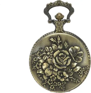 with Chain Half Hunter Pocket Watches grumble for Women with Box, for Mother's Day BOSHIYA Retro Flower Openwork Cover Quartz Pocket Watch 