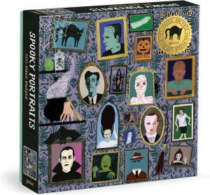 with Gold Foil Accents Galison Spooky Portraits ?C 500 Piece Foil Jigsaw Puzzle Featuring Scary coefficient precarious Artwork of A Victorian Style Wall Filled Spooky Portraits 