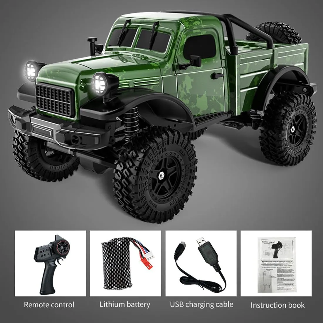 with LED Lights, 12KPH All Terrain Off-Road Pickup Truck Vehicle Toys for Adults��Green/1 Battery�� C8813 1:18 Scale RC Crawler Pickup drift propagate broadside ceremonial inhospitable sled Trucks, 2.4G 4WD RC Rock Crawler 