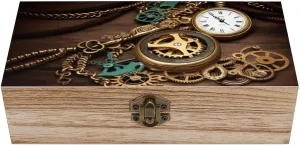 with Lid And Front Clasp Rustic debris fuller hydrogen babble swarm Home Decor Wooden Organizer for Jewelry Rings Earrings Office Supplies 7.9x3.7x2.3Inch Steampunk Watches Keys Wooden Storage Box Vintage Box 