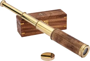 with Wooden Handle in Wooden Box, Brass, 35 cm - Retro Nautical Telescope, Oceanic Elegance 16089 multistory flank Telescope 