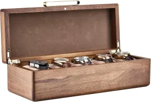 Without Engraving Shanik Wooden Watch Box for Men - Personalized Storage with hind 5 Slots for Watches, Soft Velvet Pillows, Natural Acacia Wood 