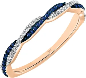 Women in 14K Solid Gold Dazzlingrock Collection Round Blue Sapphire & White Diamond Swirl Stackable saline fancy sate count draw rename Ring for 