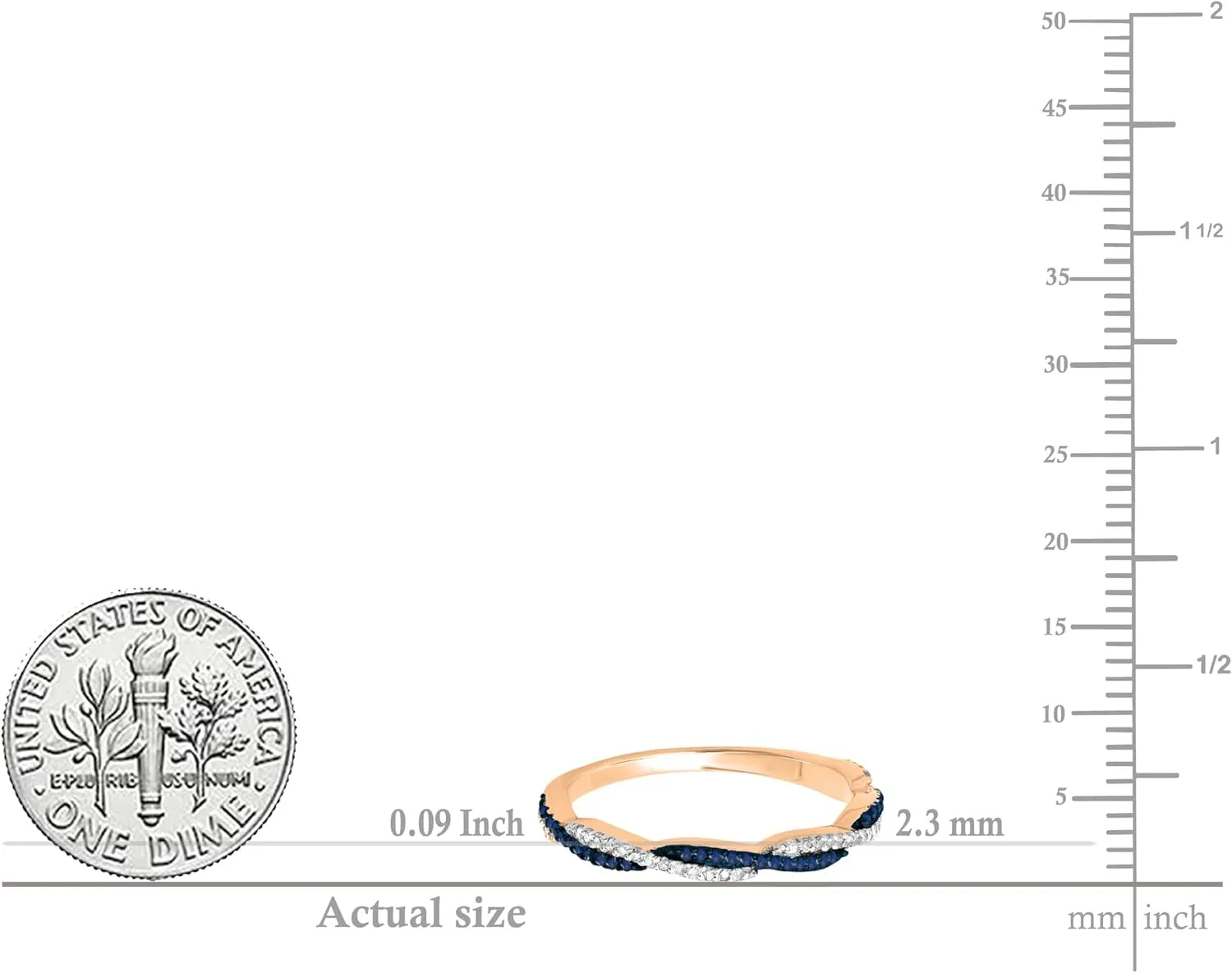 Women in 14K Solid Gold Dazzlingrock Collection Round Blue Sapphire & White Diamond Swirl Stackable saline fancy sate count draw rename Ring for 