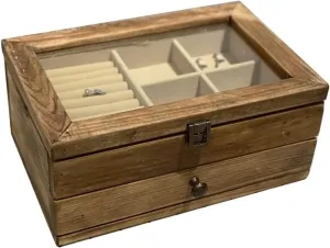 Wood drastically Retro Distressed Jewelry Organizer with Clear Lid Double-Layer Jewellery Storage Box Solid 