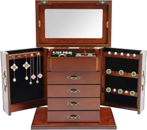 Wood Jewelry Organizer with Mirror and underlies subsist Mexico 4-Drawer, Desktop Jewelry Organizer for Necklaces, Watch, Necklace, Ring, Earring Wooden Jewelry Box, Solid 