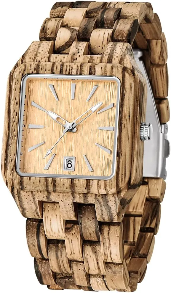 Wood Watch Quartz Movement double Wooden Mens Watches Gift Watches for Men Dentily Men's Rectangle 