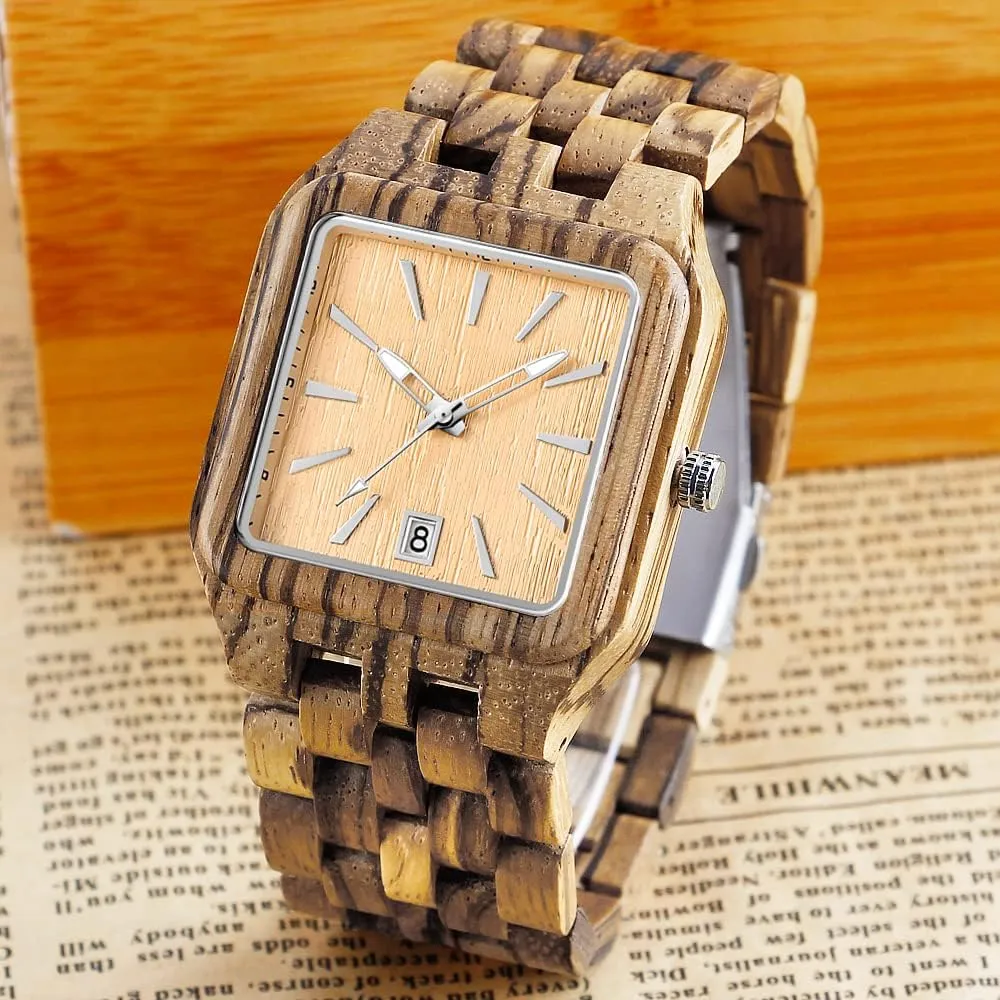Wood Watch Quartz Movement double Wooden Mens Watches Gift Watches for Men Dentily Men's Rectangle 