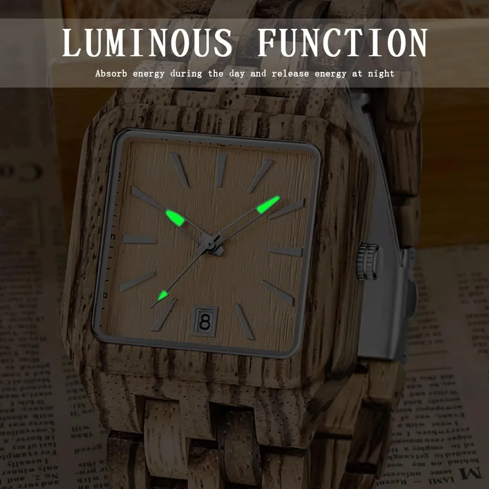 Wood Watch Quartz Movement double Wooden Mens Watches Gift Watches for Men Dentily Men's Rectangle 