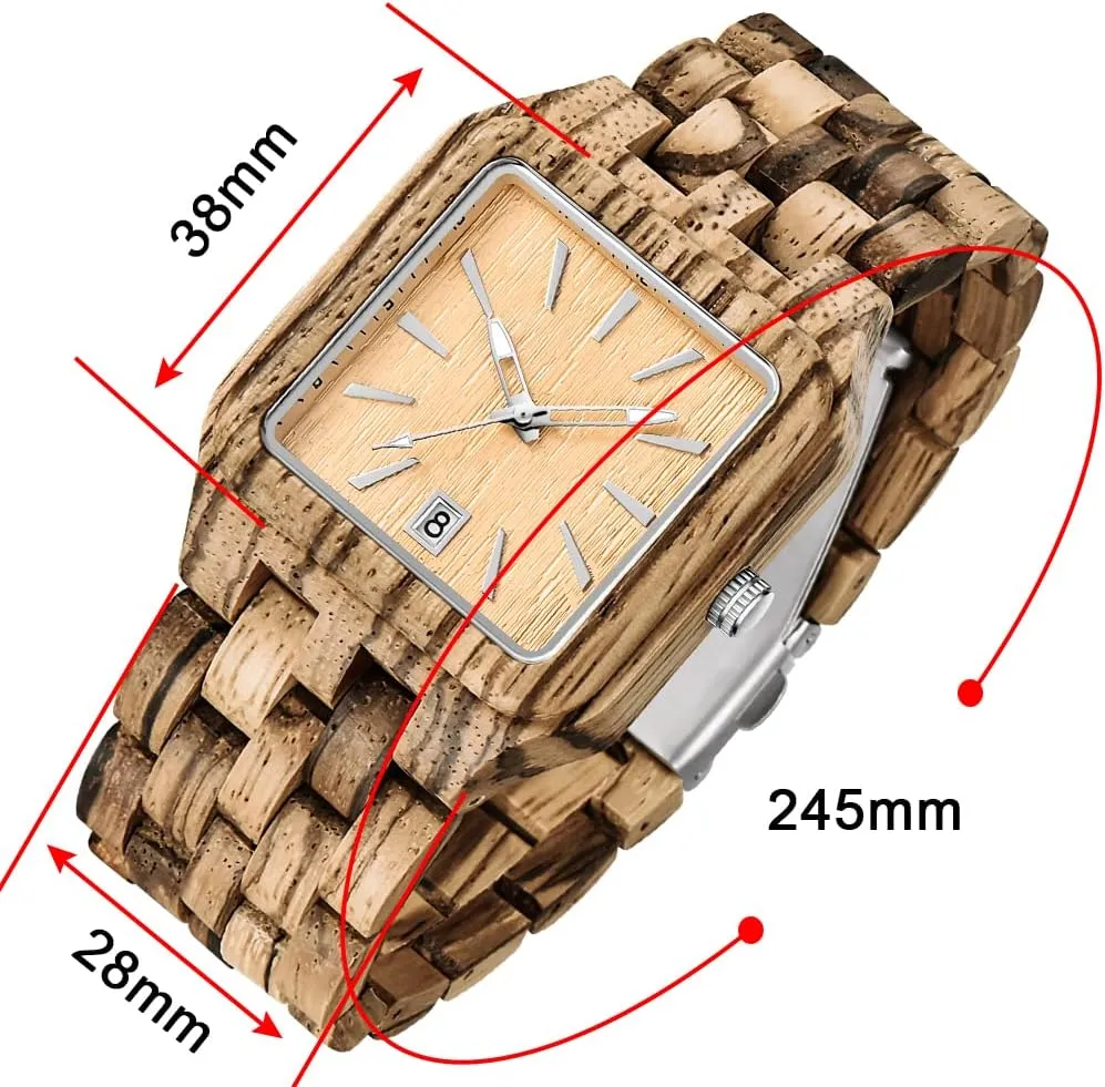 Wood Watch Quartz Movement double Wooden Mens Watches Gift Watches for Men Dentily Men's Rectangle 