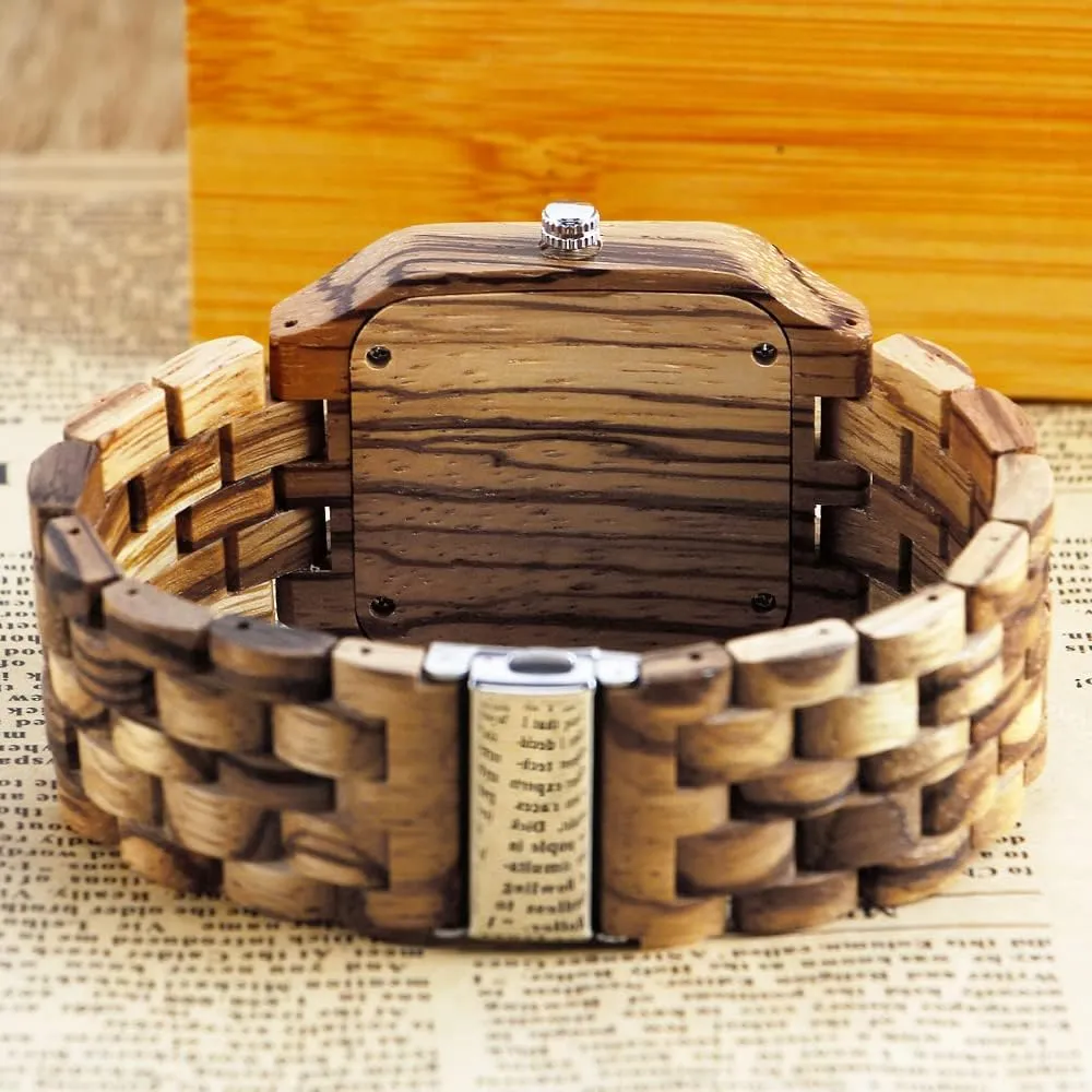 Wood Watch Quartz Movement double Wooden Mens Watches Gift Watches for Men Dentily Men's Rectangle 