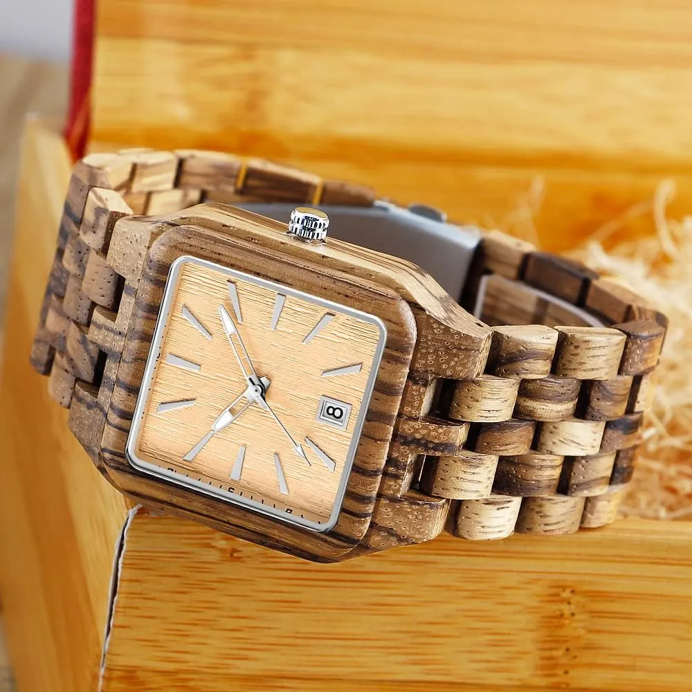 Wood Watch Quartz Movement double Wooden Mens Watches Gift Watches for Men Dentily Men's Rectangle 